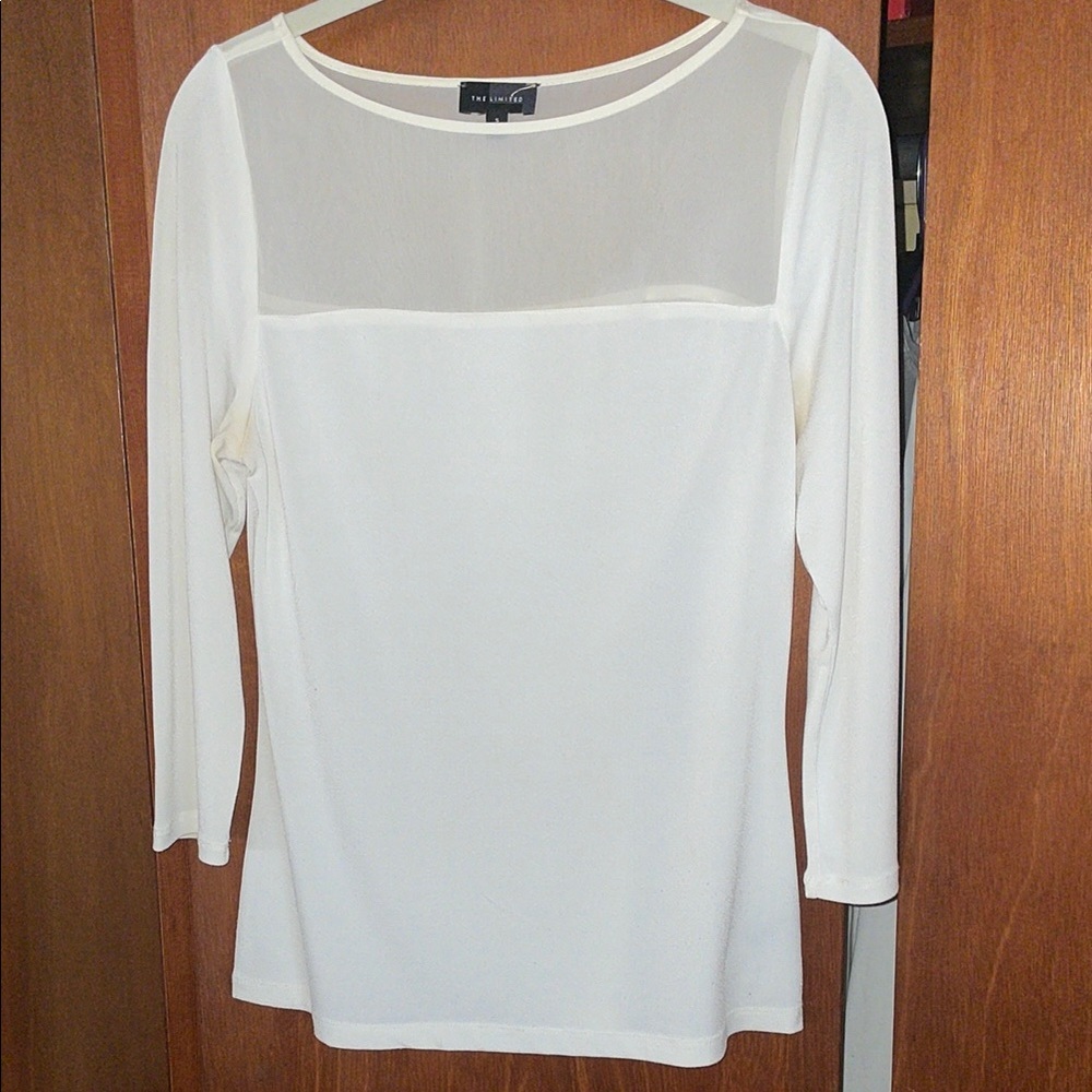 The Limited Cream Sheer Panel Blouse